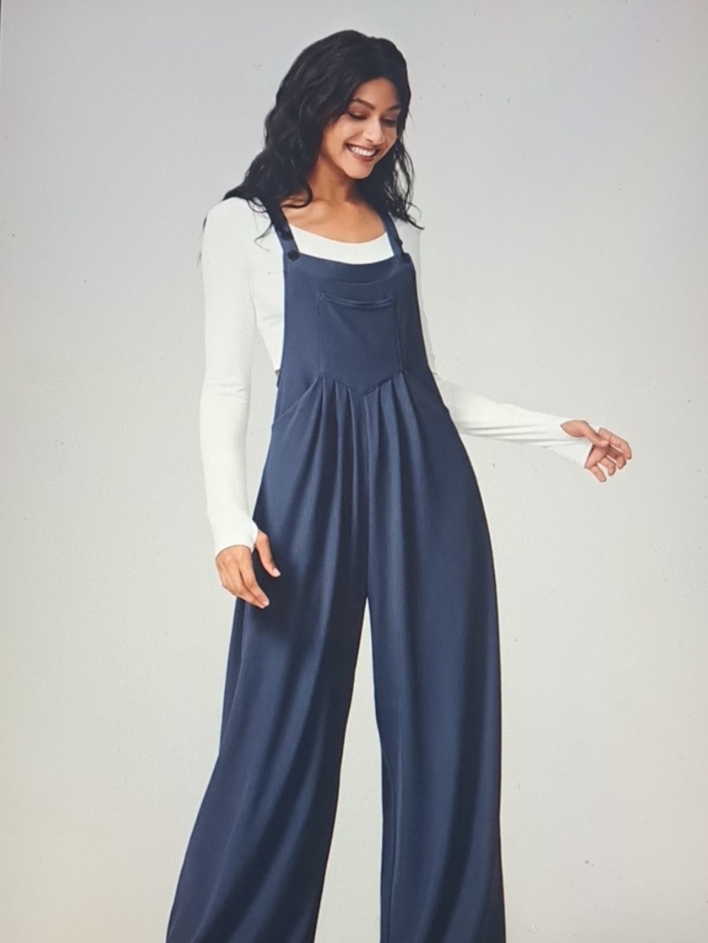 Halara Blue Overall Bib Wide Leg Jumpsuit Loungewear   Size Large